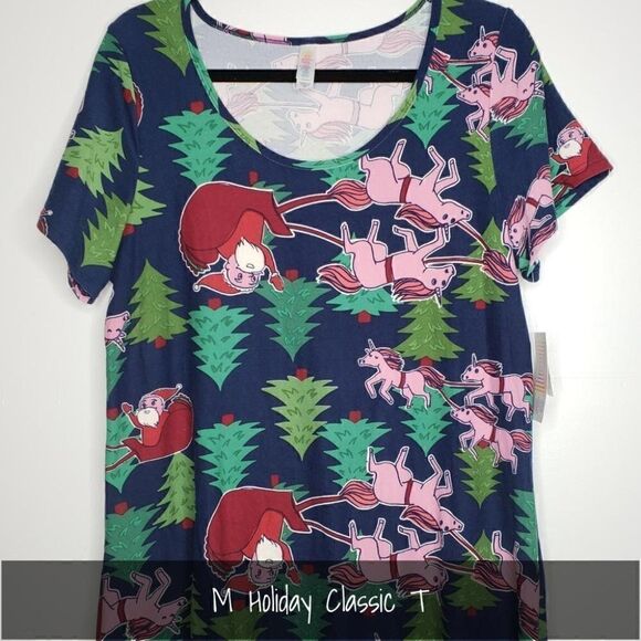 Lularoe Classic T Medium Christmas Unicorns NEW - Picture 1 of 1